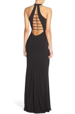 Glow Black Halter Neck Cut Out Strappy Evening Formal Dress WMNS Sleeveless Gown